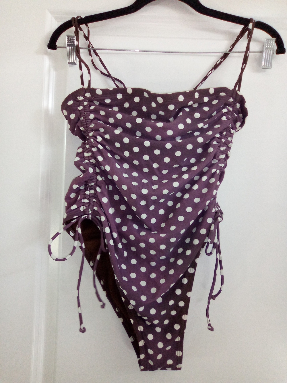 Wild Fable Purple Polka Dot One-Piece Swimsuit With Adjustable Strings Size Med